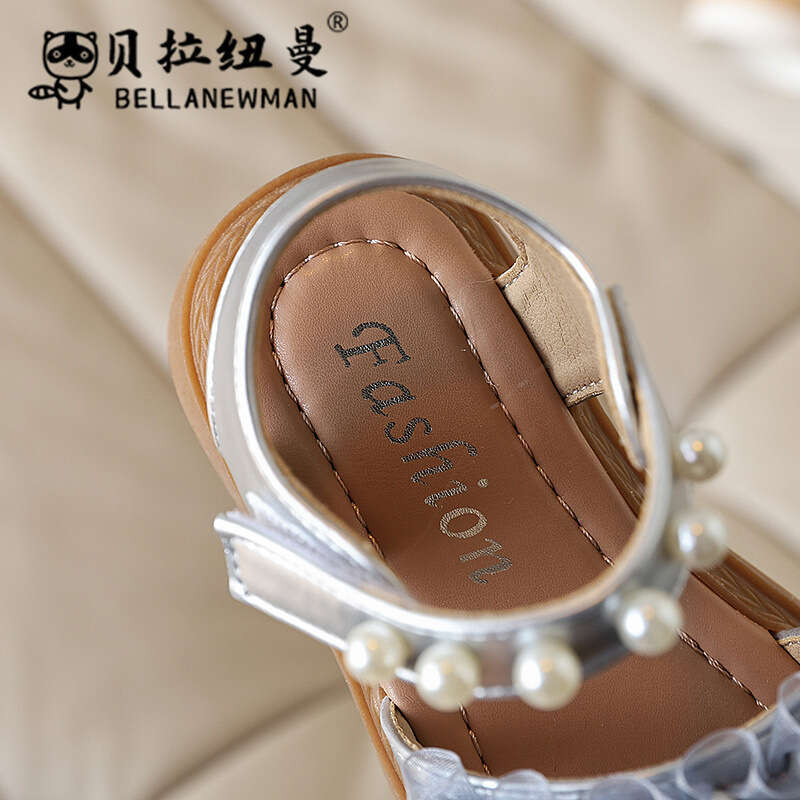 Children's 2025 Summer New Sweet Pearl Princess Shoes for Little Girls Korean Style Fashion Lace Edge Sandals