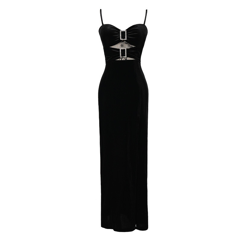 2025 New women's dress summer new fashion lace up dress slim and elegant slim fit long dress summer new designer dress new sexy style leg slit wo