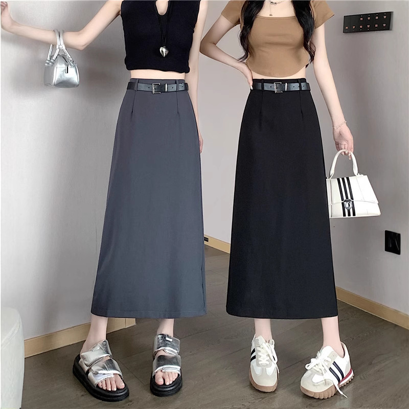 2025 New women's dress new women's niche high waist split mid length A-line skirt wholesale new high-end luxury style designer dress