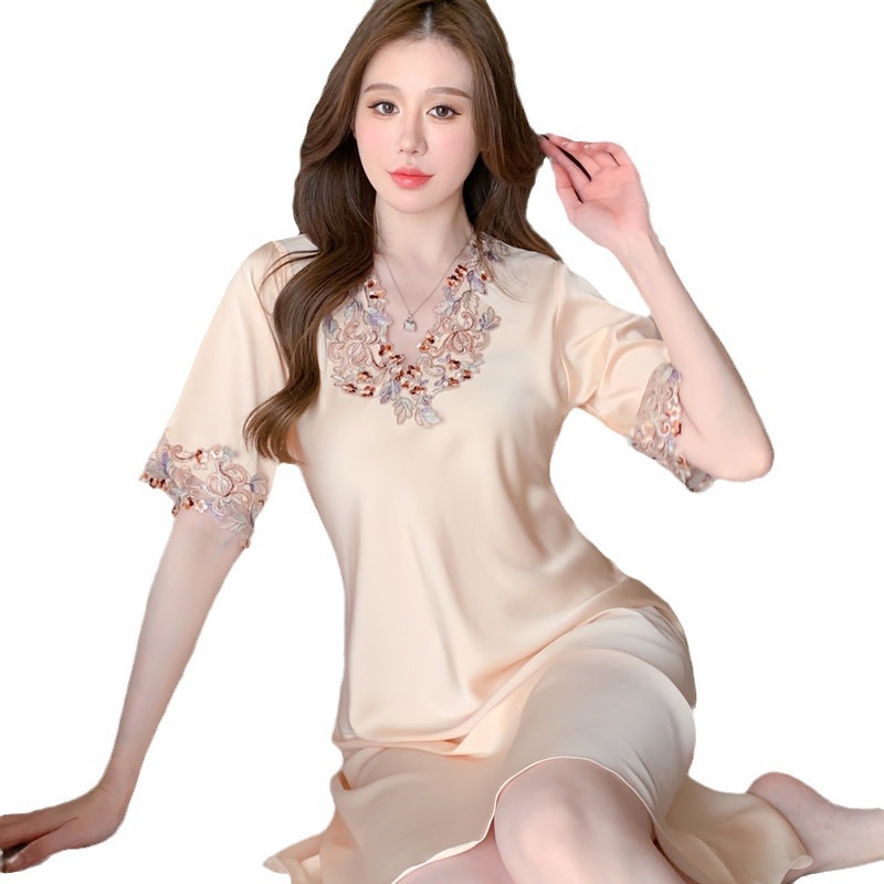 Y23-Lace silk nightdress home wear women's ice silk nightdress summer dress