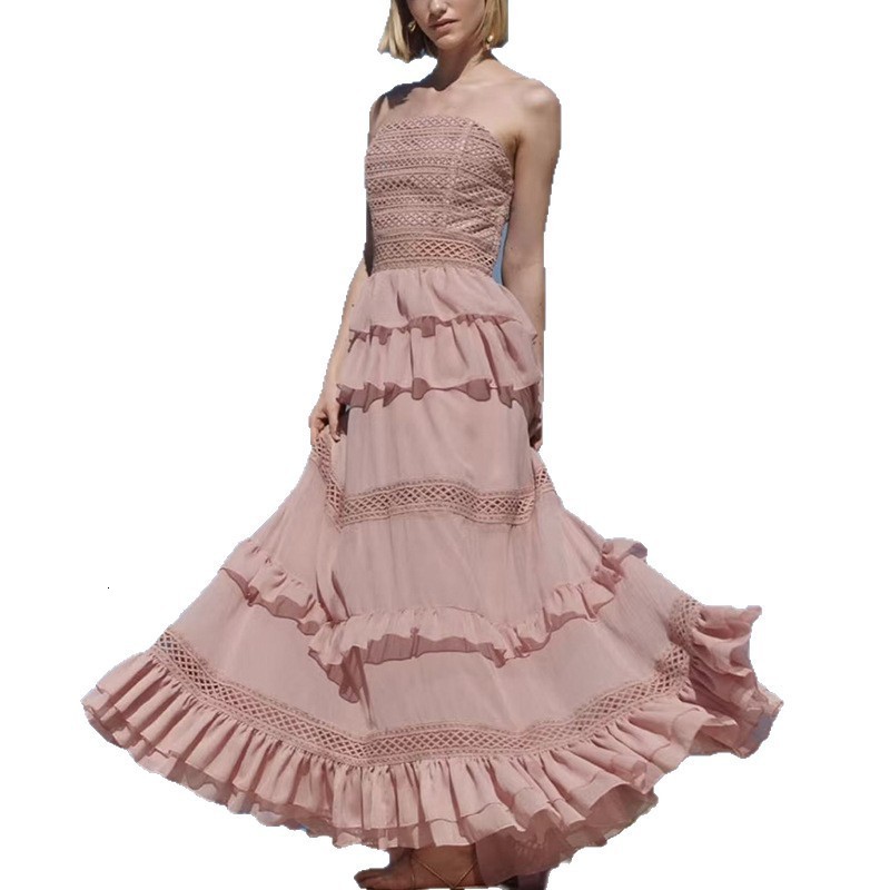 Canwedance Summer Beach Dress Sleeveless Cotton Maxi Dress Bohemian Style Solid Color Lace Ruffle Sundress Inkless Tank Top 241230
