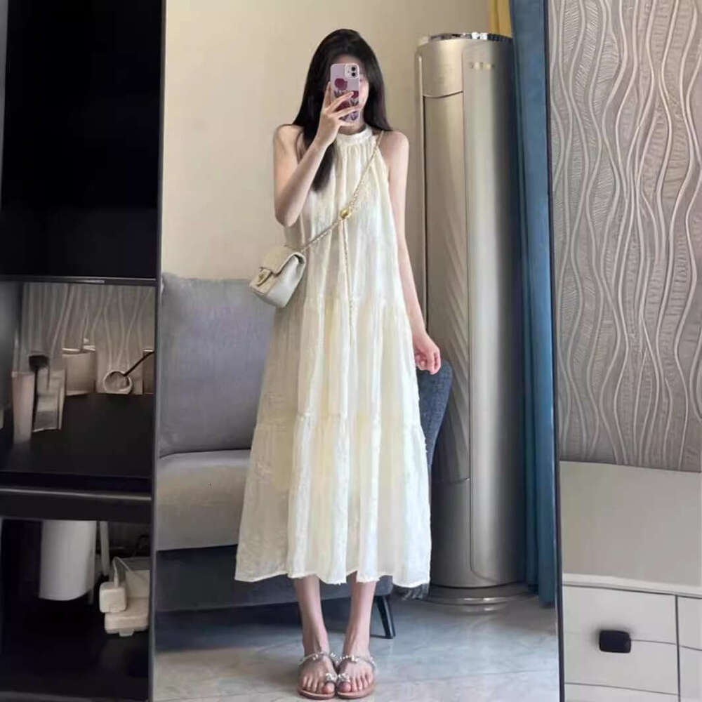 French Style High-End Halter Neck Strap For Women Summer New Sleeveless Off-Shoulder Vacation Long Dress B5