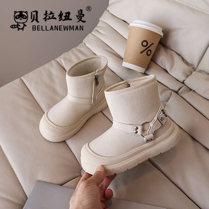Boys' Black Short 2024 Winter New Korean Style Girls' Casual Boots for Older Children Non-Slip Cotton Shoes Trendy