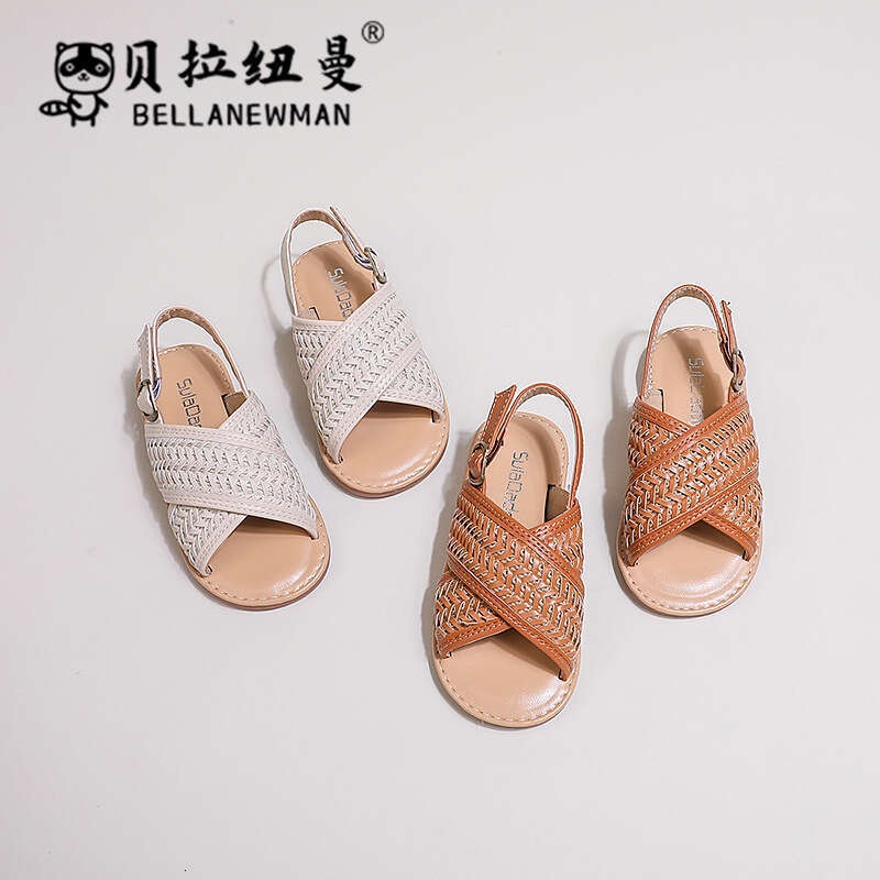 SHEIN Hot-Selling Girls' Cross-Woven Sandals 2025 Summer New Children's Soft Sole Casual Beach Shoes