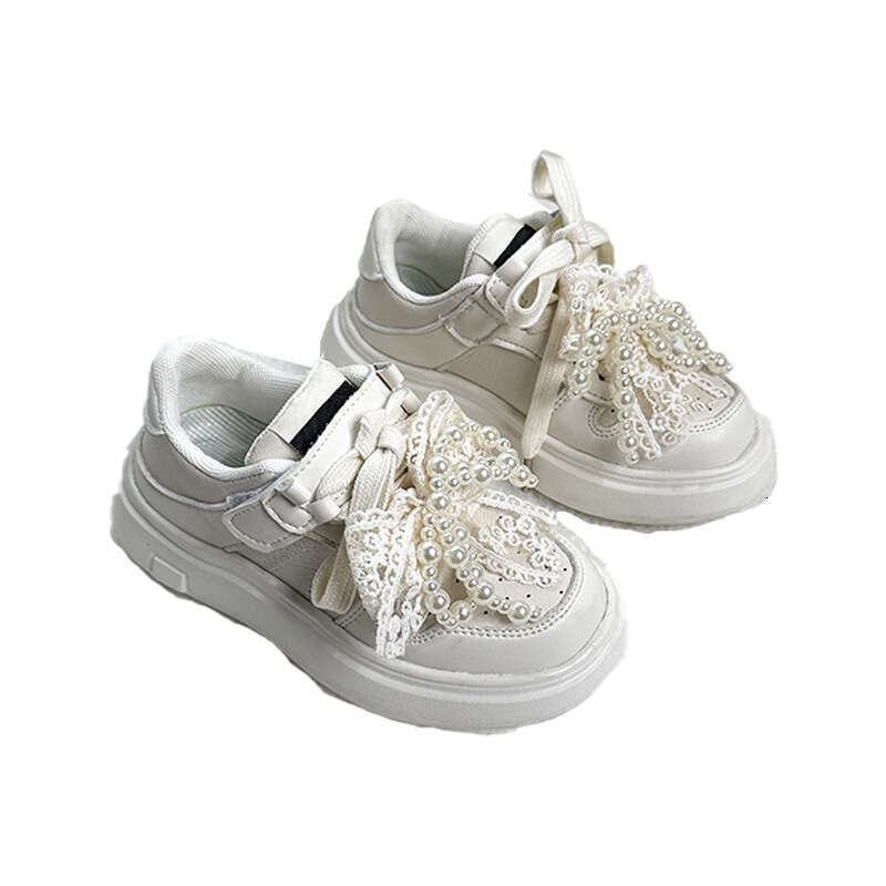 Hot-Selling 2025 Spring and Autumn New Korean Style Girls' Fashion Pearl Sneakers Children's Thick-Soled White Casual Shoes