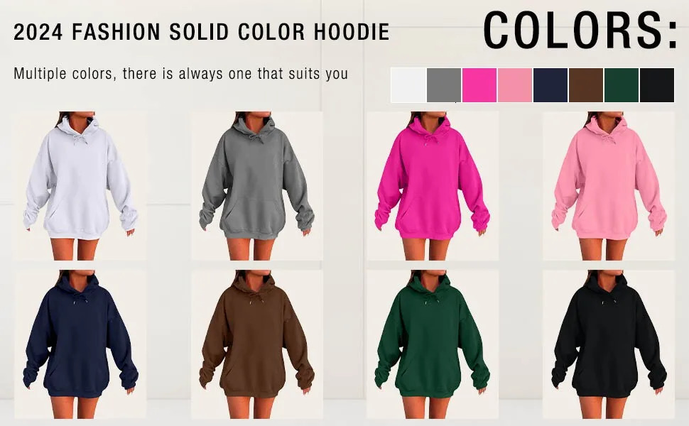 2024 Womens Long Sleeve Oversized Autumn Drop Shoulder Sleeves Hooded Plush Solid Loose Casual Sweatshirt 250707