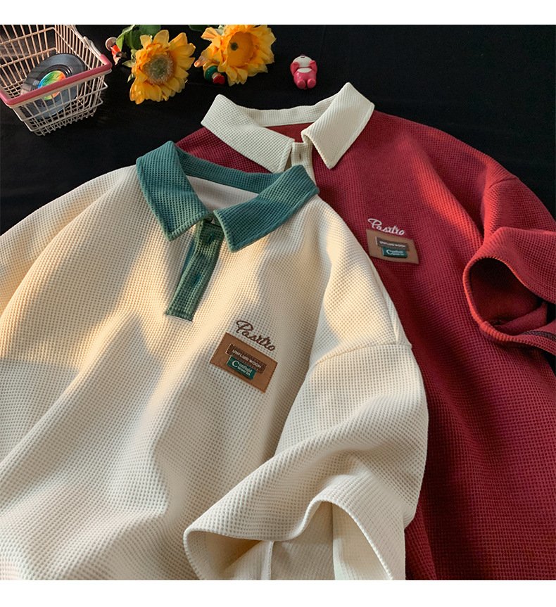 Polo shirt short sleeve T-shirt men's summer American retro stylish casual pure cotton half sleeve T-shirt clothing
