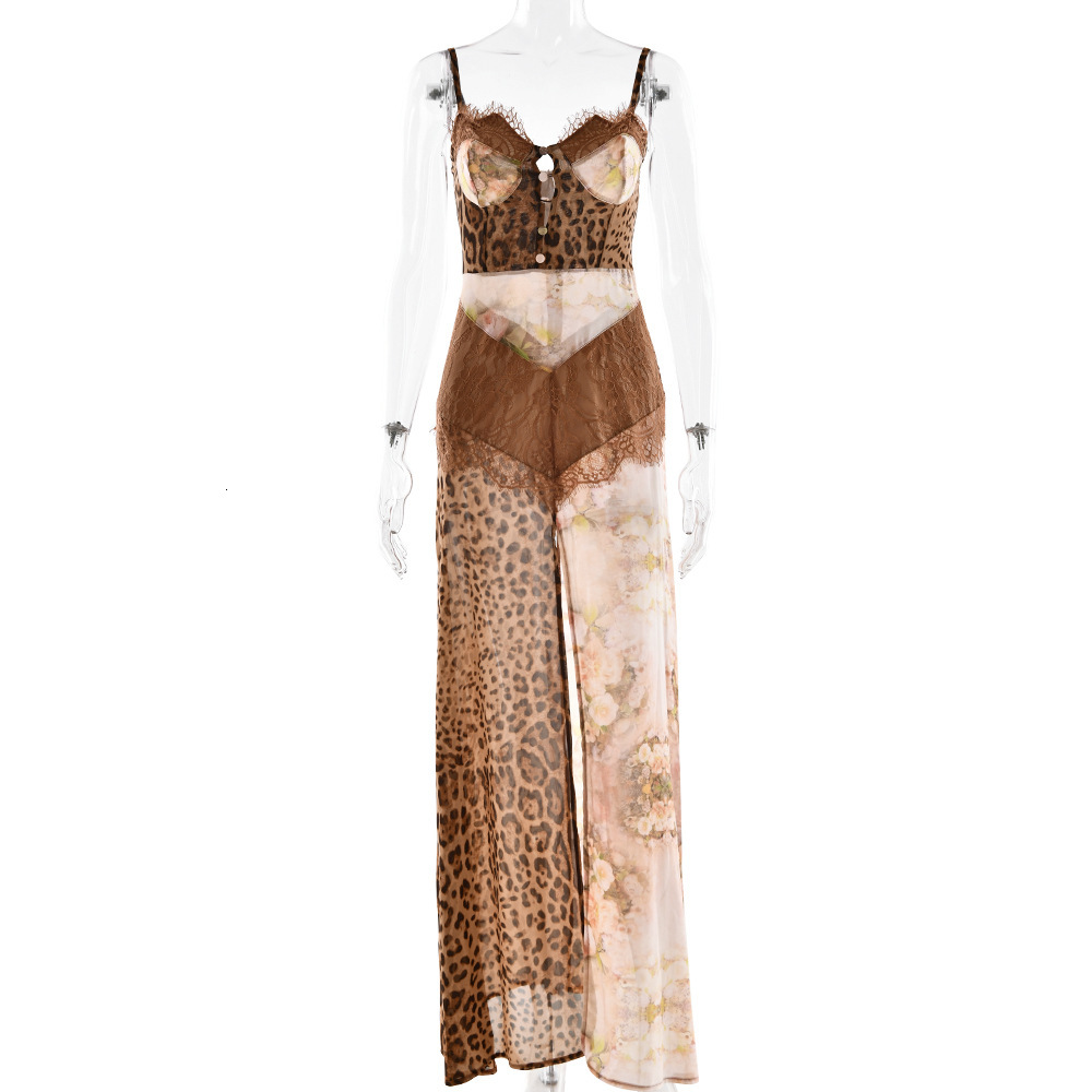 2025 New women's dress summer sexy women's suspender long dress new spicy girl chiffon dress new designer dress new women's patchwork d