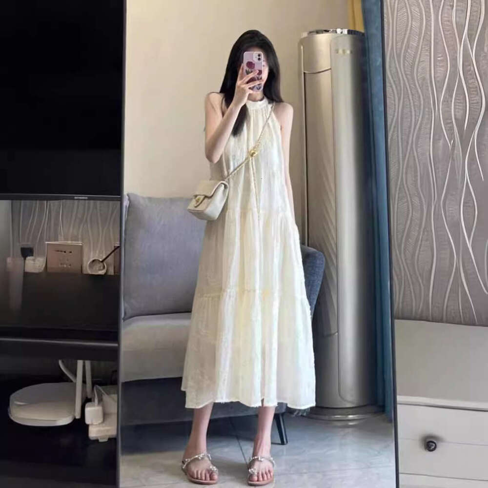 French Style High-End Halter Neck Strap For Women Summer New Sleeveless Off-Shoulder Vacation Long Dress B5