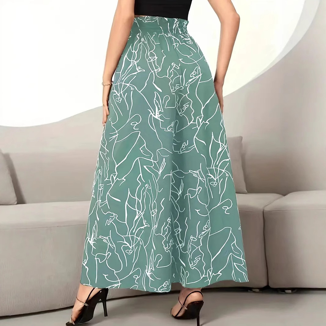 2025 New Women's Skirt New Luxury Women's Pants Skirt Printed Long Skirt Women's Pants Summer Large Bottom Long Fold Design New Designe