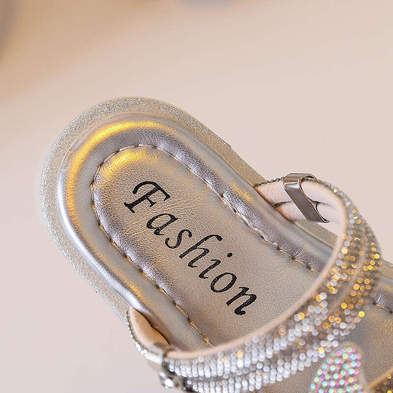 Children's Rhinestone French Style One-Strap Sandals 2025 Summer New Fashion Bowknot Fairy Slippers for Girls