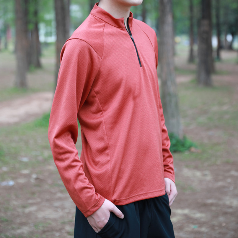 Quick-drying thin breathable solid color long-sleeved T-shirt autumn and winter sports training fitness long-sleeved semi-zipper collar warm running s