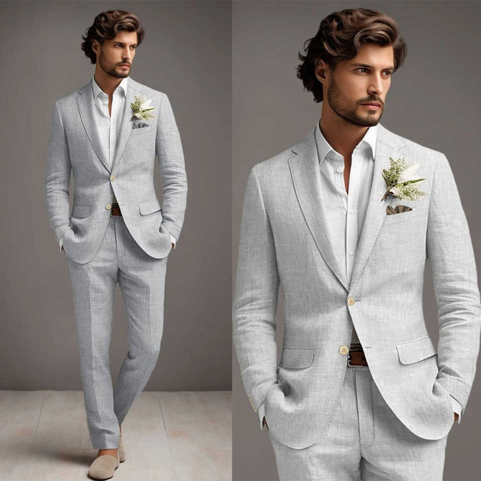 Light Gray 2 Pieces Customized Men Suits Notched Lapel Single Button Jacket Sets Classic Fit Prom Wedding Party Blazers