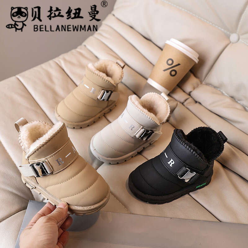 Boys' Thickened Warm Snow 2024 Winter New Girls' Black Cotton Shoes Student Short Boots for Older Children Trendy