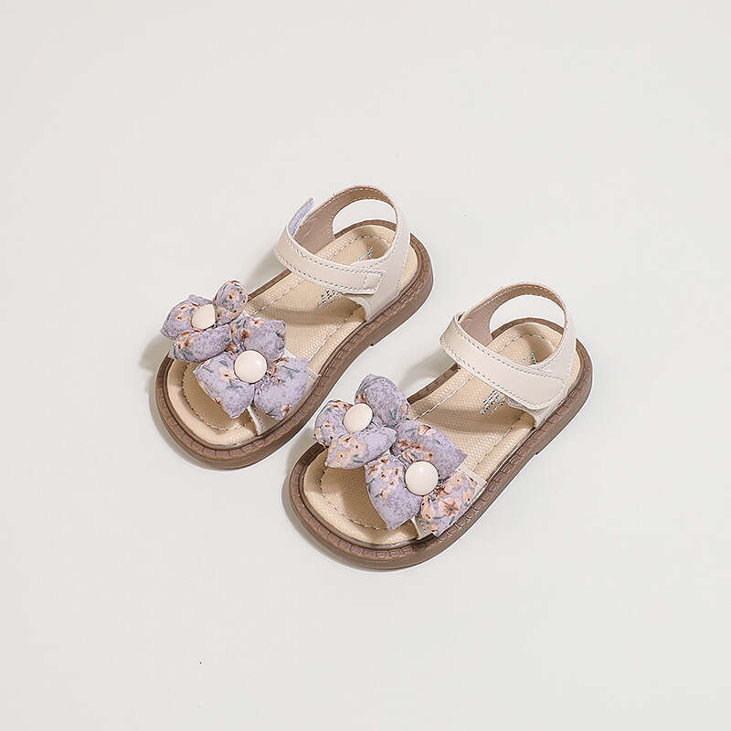 Girls' Bow Princess Sandals 2024 Summer New Korean Style Soft Sole Children's Open-Toe Beach Shoes