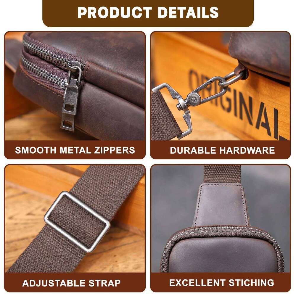 Premium Genuine Chest For men Vintage Full Grain Leather Crossbody Shoulder Sling Bag Daypack Large Capacity