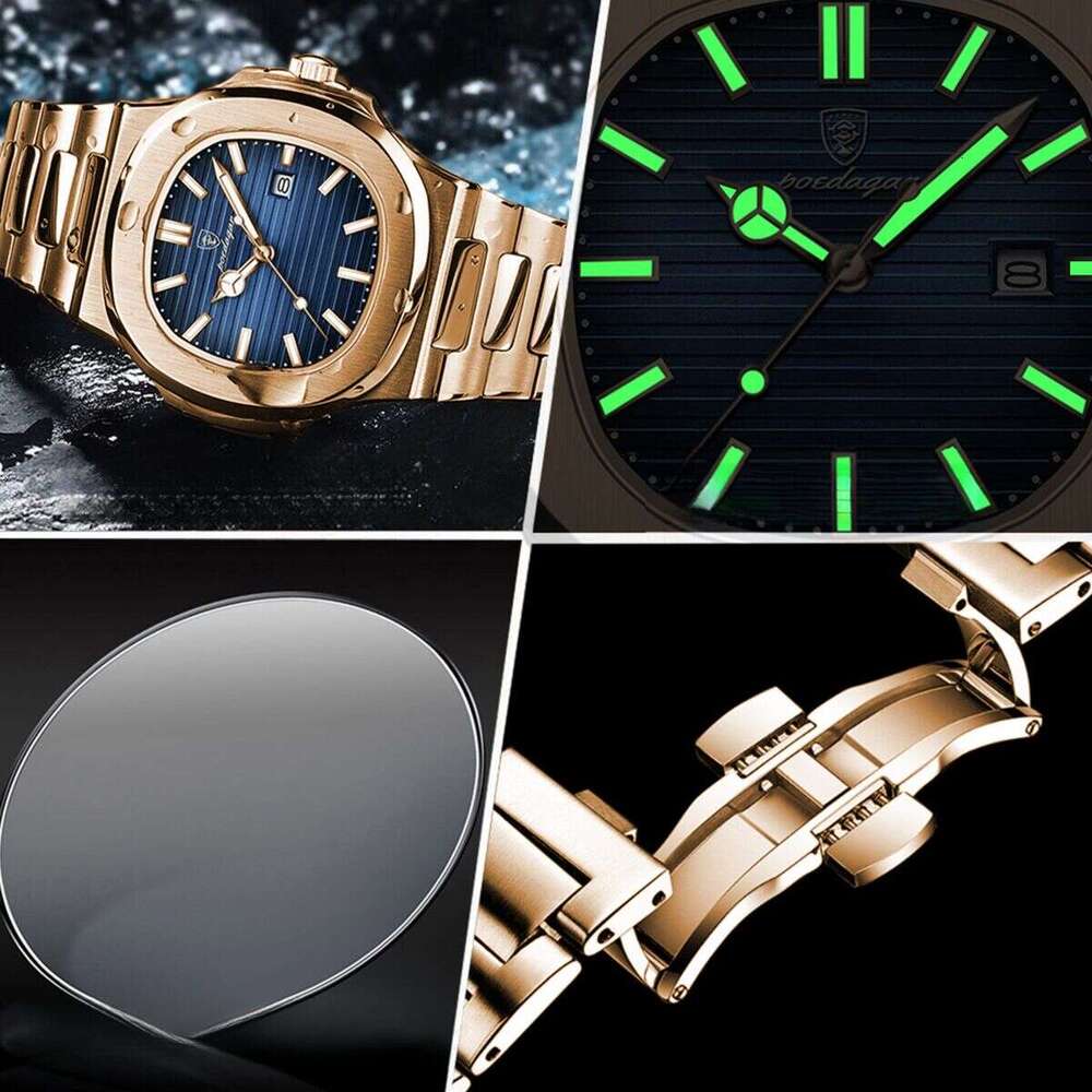 DHwatches Ultra-Thin Men's Watch - Waterproof 50M Luxury Rose Gold Stainless Steel Quartz Dress Watch with Date & Luminous (Model 613 Rose Gold)