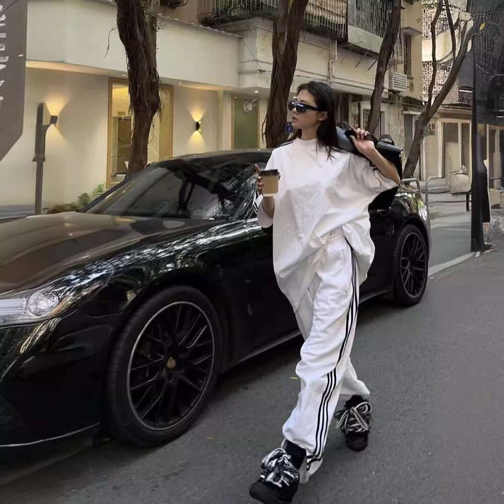 High-End Salt Sportswear For Women, Summer Loose Lazy Style Short Sleeve Long Pants Casual Two-Piece Set Trendy B5 h7