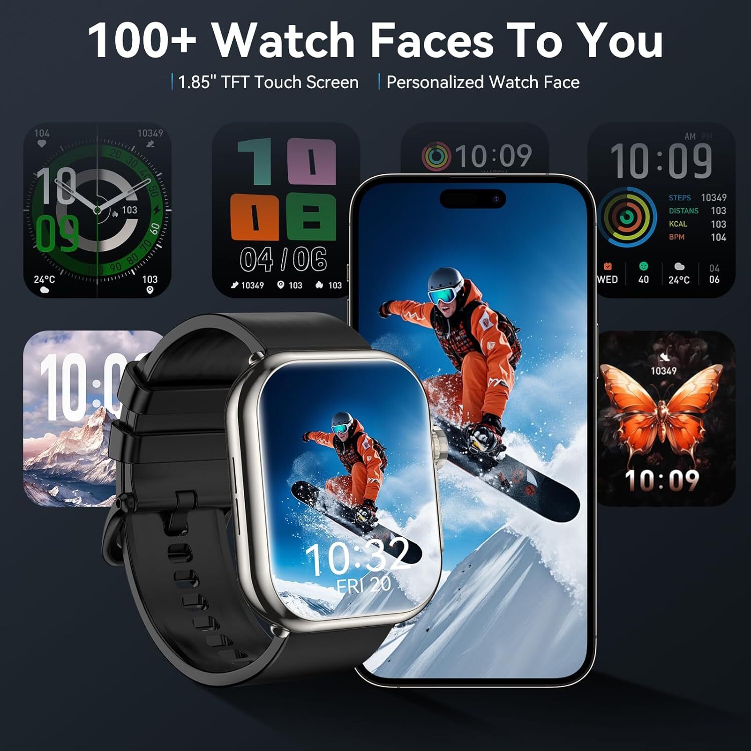 Men and Women Smart Watch, 1000 mAh 100-Day Battery Life, 1.8inch Tracker Bluetooth Call/Dial, 110+ Sports Modes, IP68 Waterproof, Heart Rate, 24/7 Sl