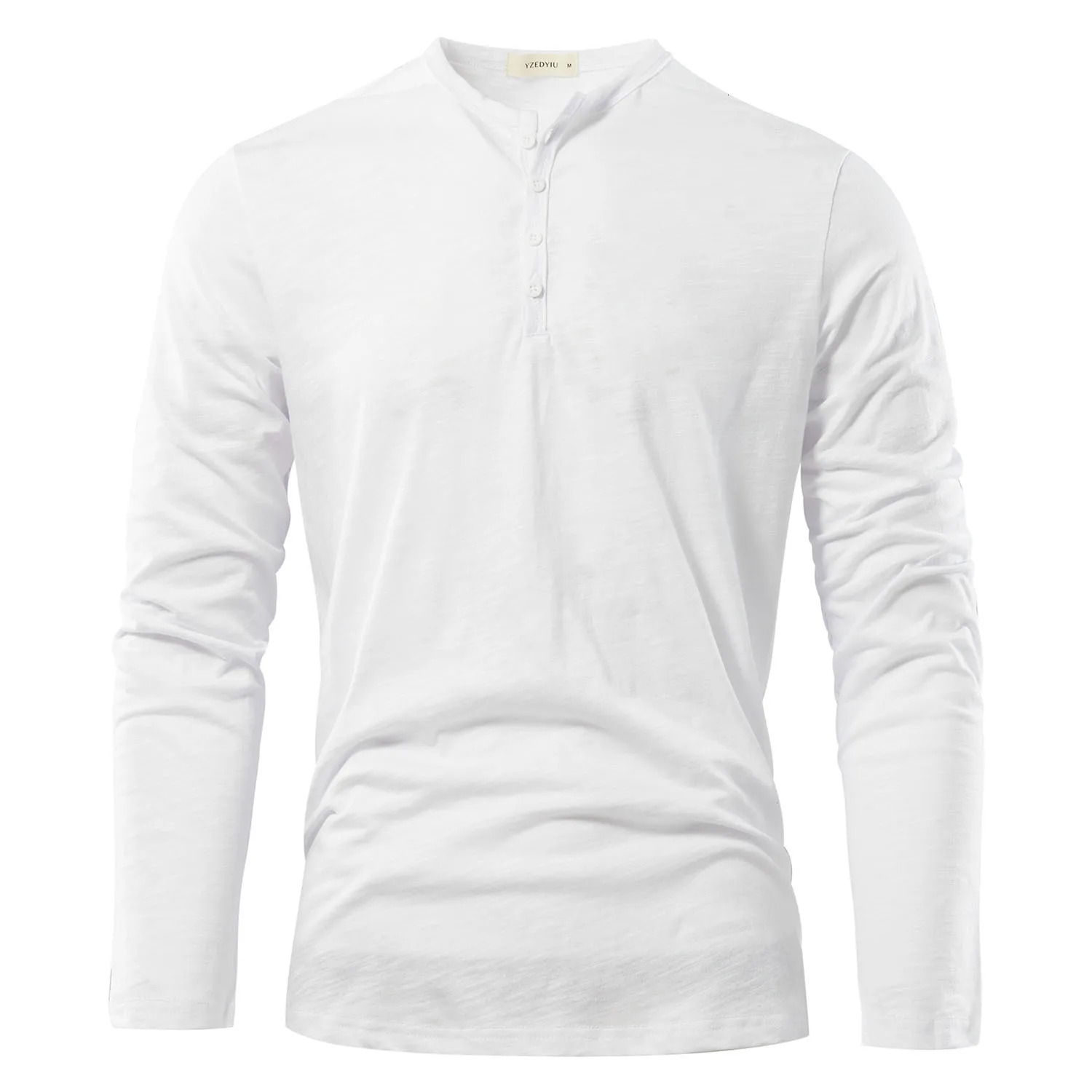 Henery Neck Long Sleeve T shirt For Men Solid Spring Casual Mens Tshirts High Quality Male Tops Classic Clothes 250707