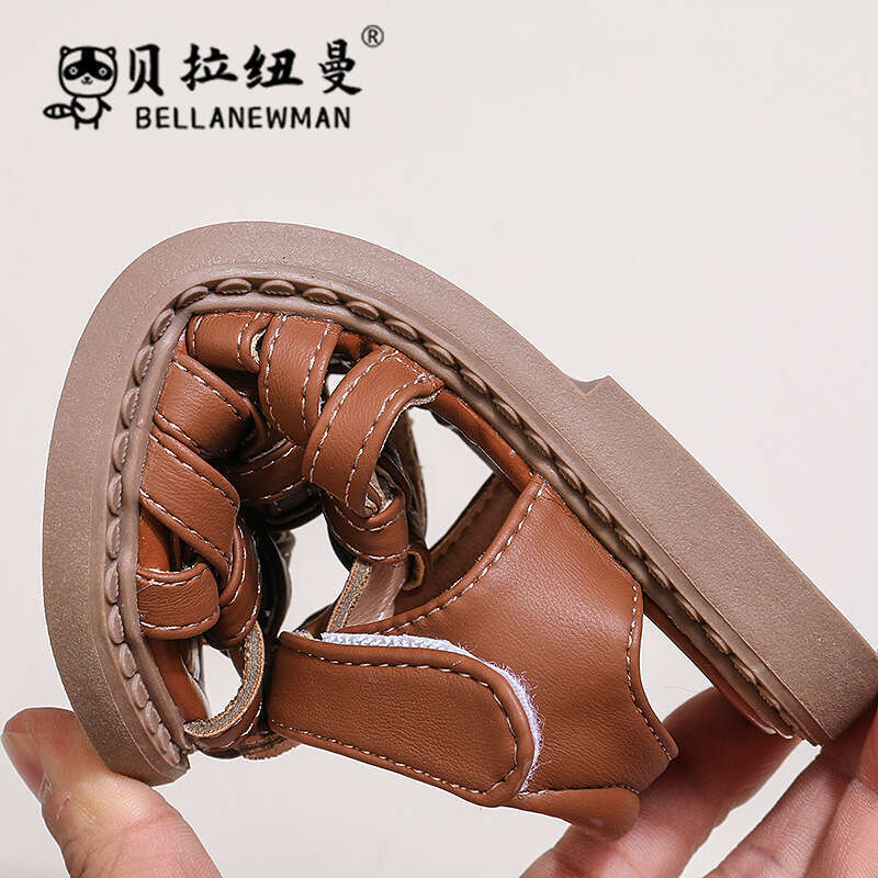 Girls' Woven Roman 2024 Summer New Style for Older Children, Children's Closed-Toe Beach Sandals