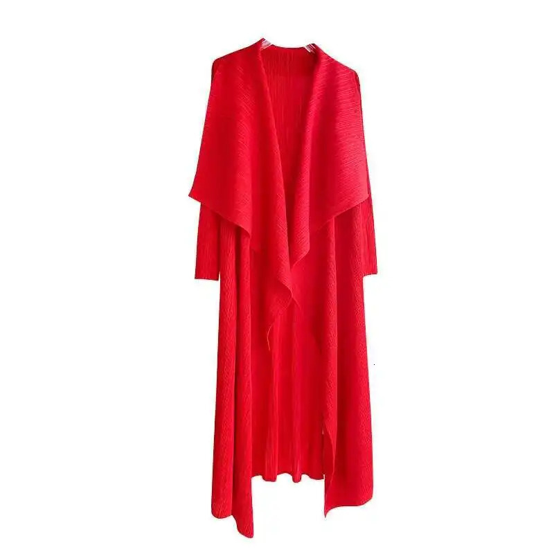 LANMREM Pleated Long Trench Thin Temperament Solid Color Big Lapel Open Stitch Coat Female Fashion Coat Autumn 2C785 250708
