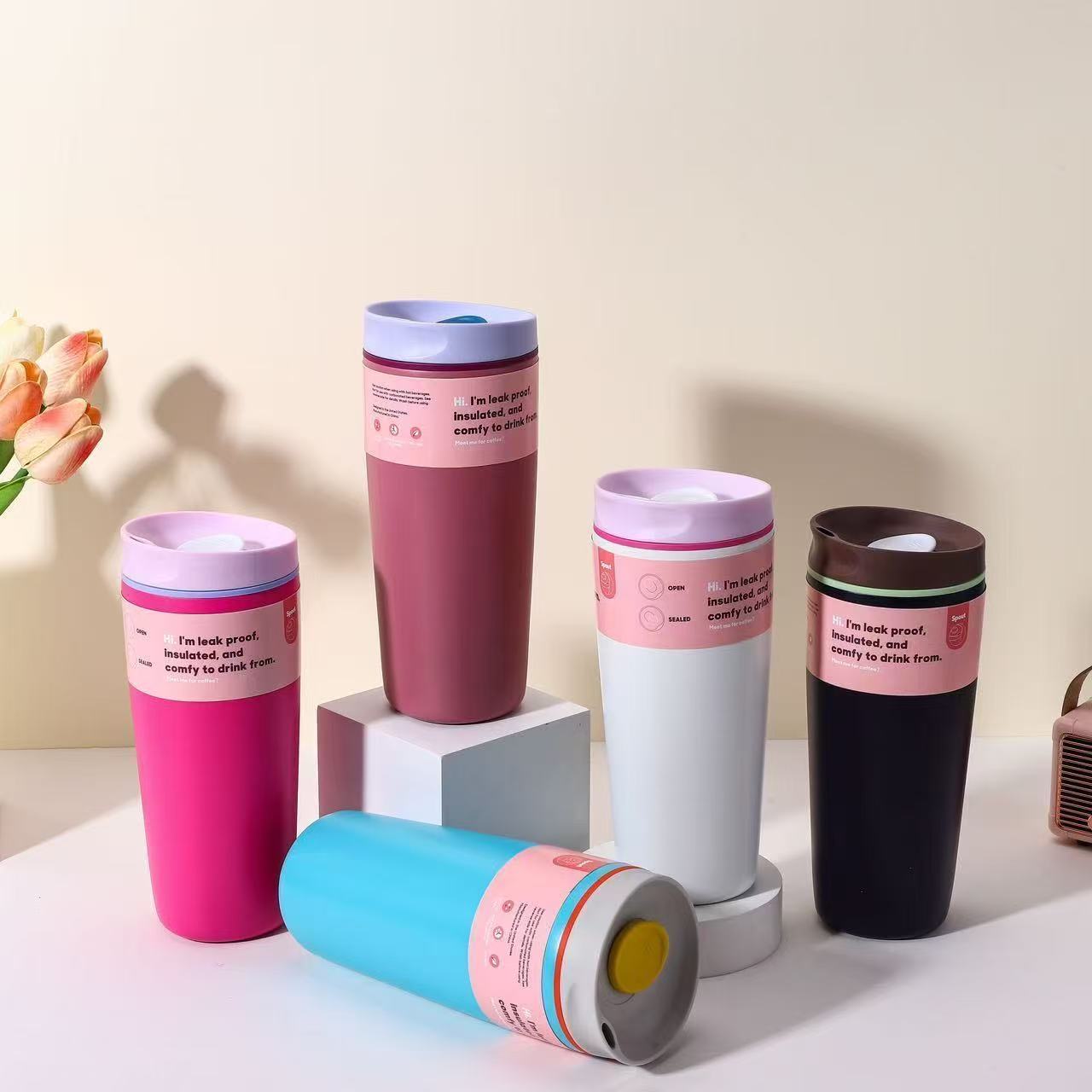 Owala SmoothSip Slider Insulated Cup Stainless Steel Coffee Tumbler Cup Reusable Iced Coffee Cup Hot Coffee Travel Mug BPA Free 12 Oz/20 Oz 2025 New Design Cup