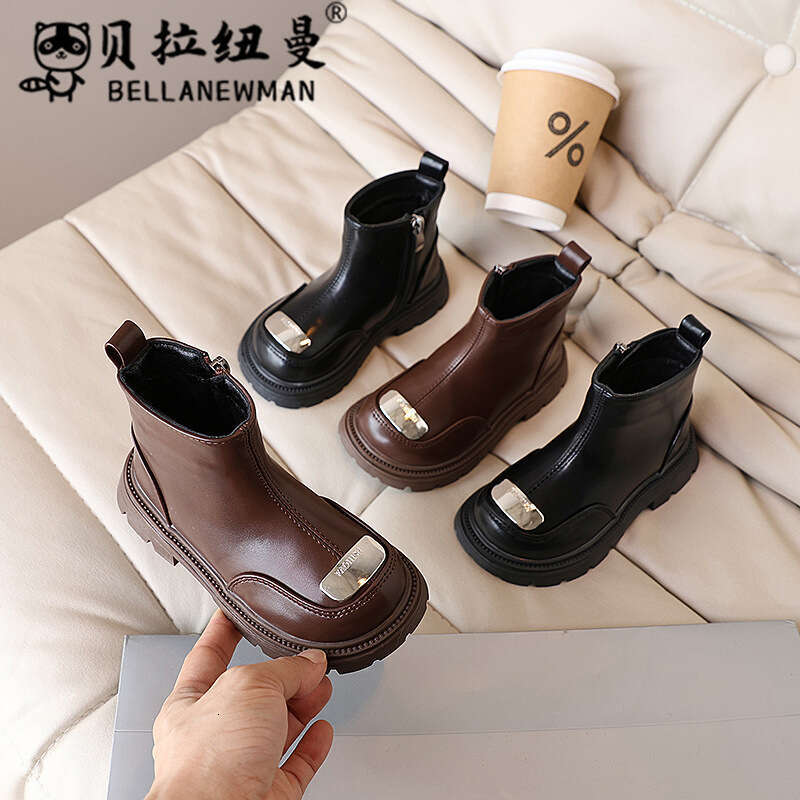 Children's British Style Martin 2024 Winter New Girls' Black Short Fashion Boots for Older Children