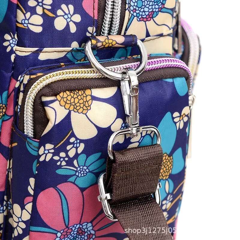 Women Handbag Casual Flower Print Large Capacity Shoulder Messenger Waterproof Tote Bag Multiple Patterns Picnic Backpack