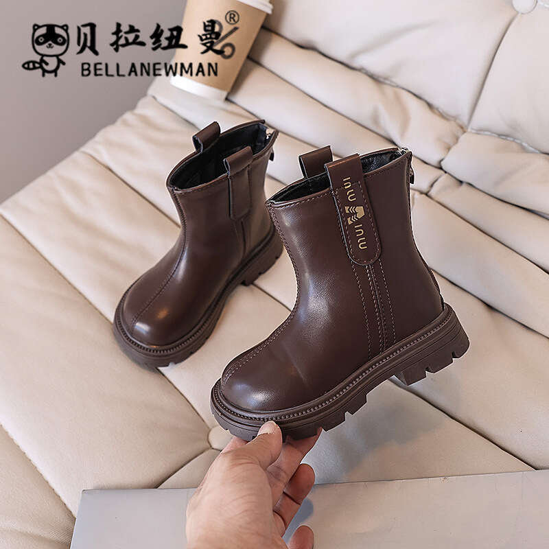 Girls' Fashion Slim 2024 Autumn New Medium and Large Children's Leather Short British Style Martin Boots