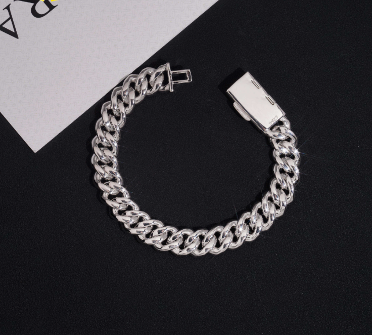 Hip Hop Jewelry Wholesale Price 12mm Moissanite Diamond Cuban Link Bracelet Custom Silver Bracelet 925 Sterling for Men