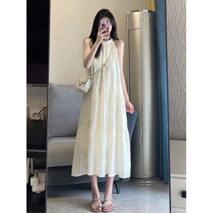 French Style High-End Halter Neck Strap For Women Summer New Sleeveless Off-Shoulder Vacation Long Dress B5