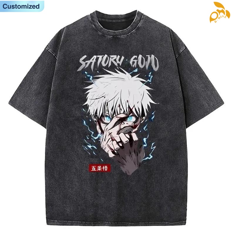 free shipping Men's T Shirts Anime Jujutsu Kaisen Gojo Satoru Washed Men Women Cotton Harajuku T-Shirts High Quality Retro For Tops Tees