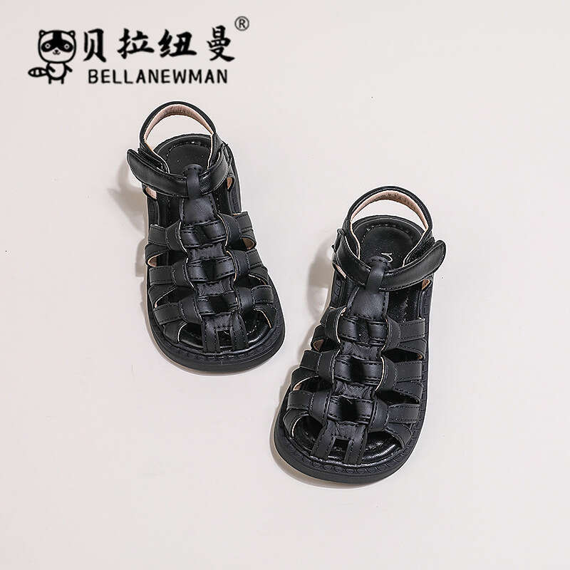 Girls' Woven Roman 2024 Summer New Style for Older Children, Children's Closed-Toe Beach Sandals