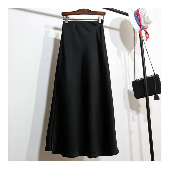 High-End Elegant Champagne Color Imitation Acetate Satin A-Line Spring Autumn Women New Style Half Long Skirt B5 h7