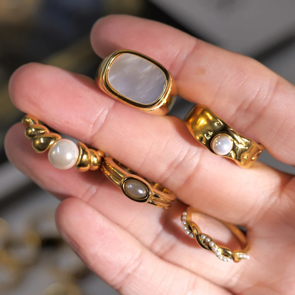 18K Gold Plated Stainless Steel Geometric Fashion Ring Waterproof Anti Allergic Colorfast Jewelry Unisex 250712