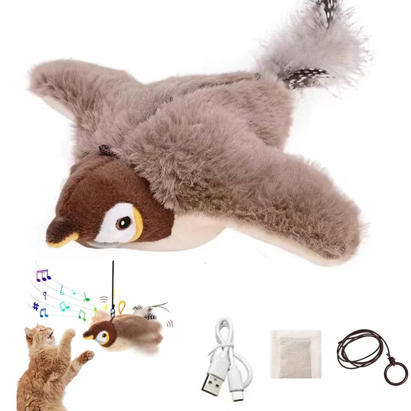 Interactive Cat Toys Rechargeable Chirping Flapping Birdno Flying with Catnip for Indoor Cats Touch Activated Plush Toys 250716