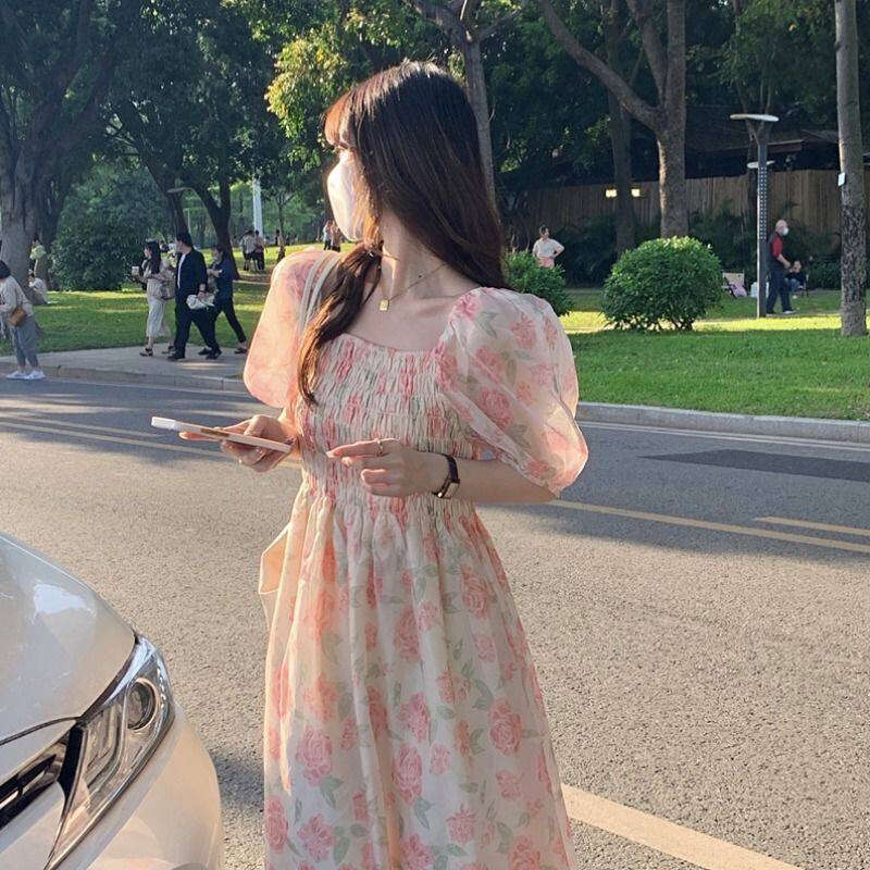 French Style Ins Super Fairy Student New Spring Summer High-End Floral Hot Girl Dress Gentle B5