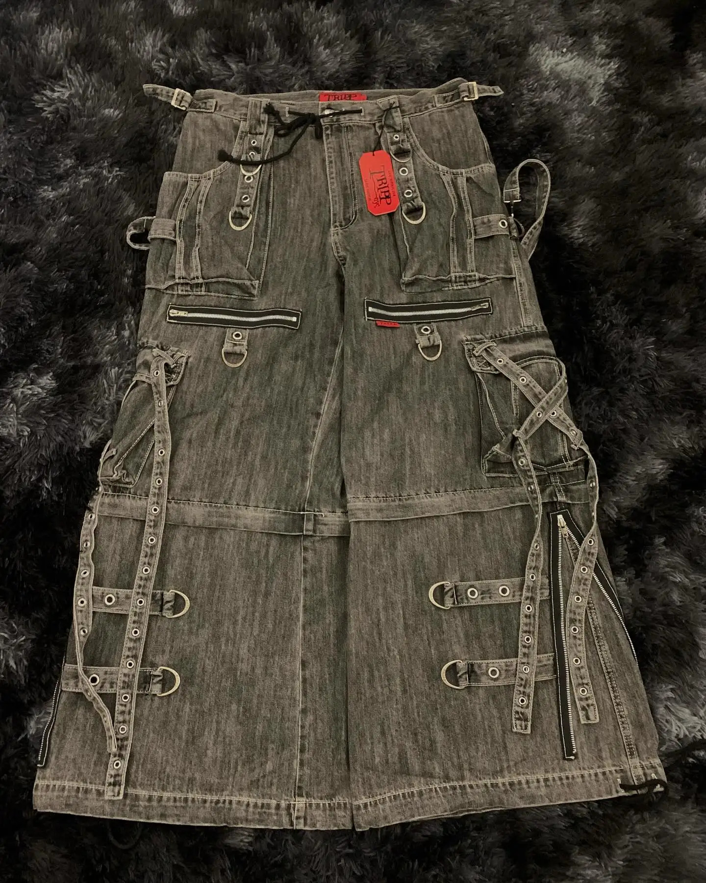 Punk Retro Trendy Strap Jeans Y2k Men Women Hip Hop Multi Pocket Baggy Denim Pants Fashion Patchwork Cargo Trouser Streetwear 250708