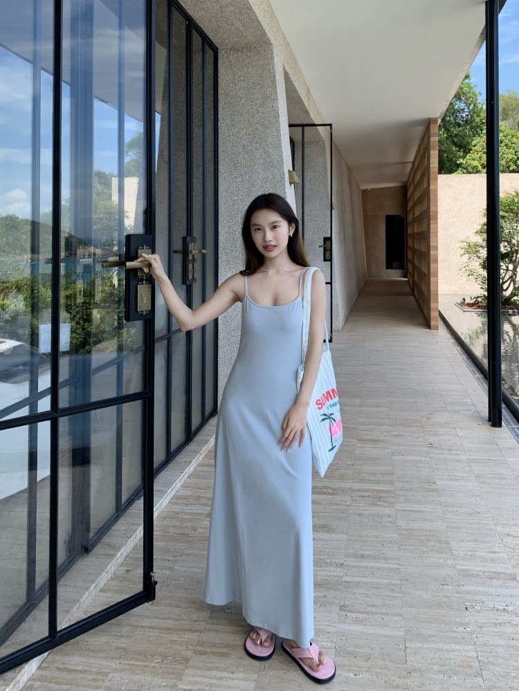 G9293 Spring and Summer Minimalist Waistband Chest Pad Dress for Women