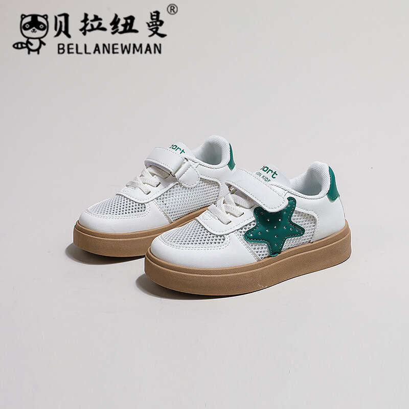 Bella Newman Girls Thick-Soled Single Mesh Sneakers 2024 Spring Summer New Boys Fashion Sports Children's White Shoes