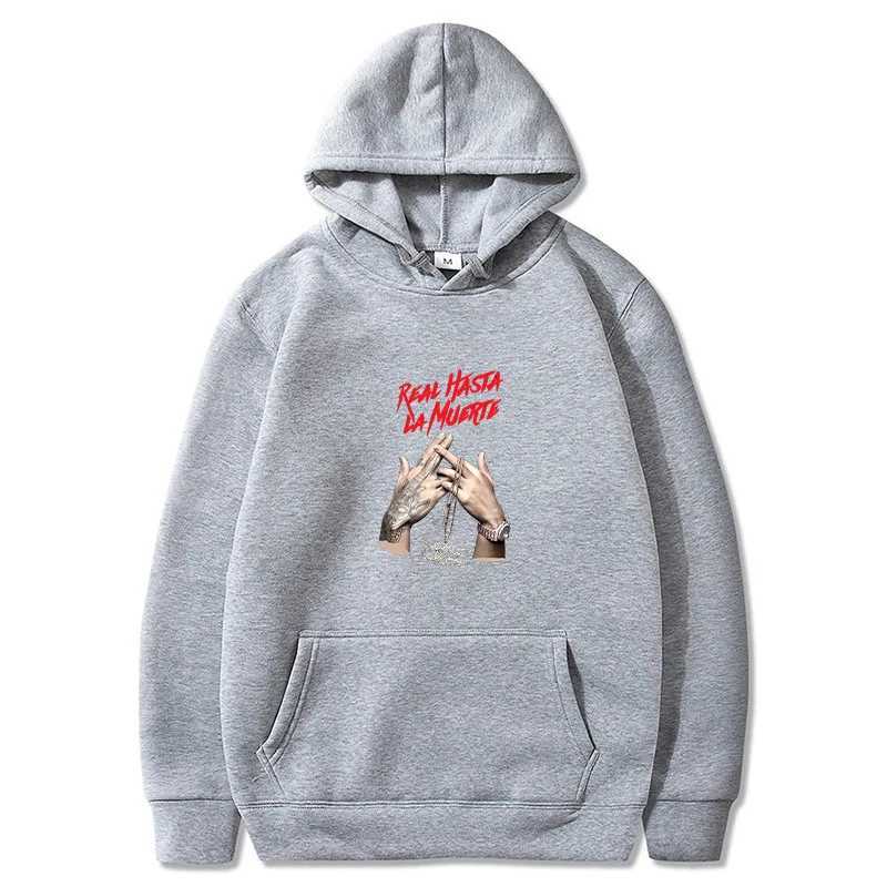 Real Hasta La Muerte Rapper Print Mens Autumn Fleece Hoodie Regular Fit Long Sleeve Clothes Y2K Fashion Streetwear Sportswear XJ250714
