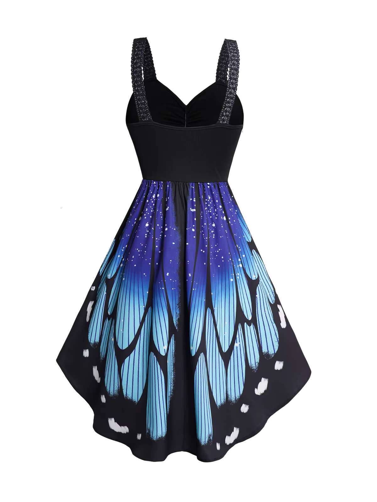 2024 Womens Summer Dresses Butterfly Wings Print V Neck Lace Up Ruched Bust Sleeveless Tank Dress A Line Sundresses dongdumaoyi