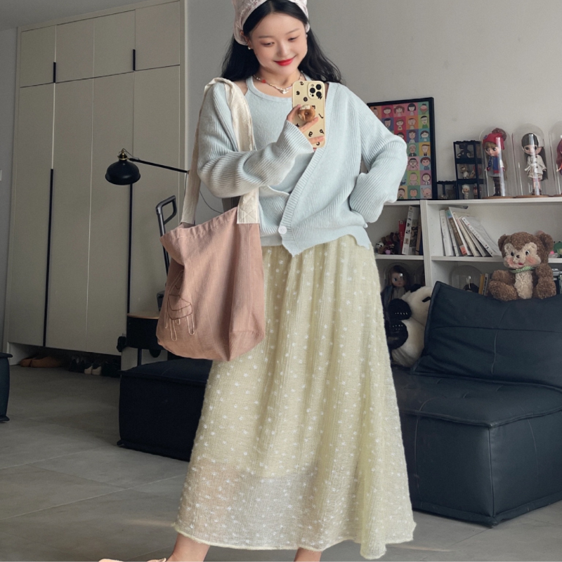 Casual Elegance Textured Denim-Like Patterned Skirt Featuring Chic Embroidery