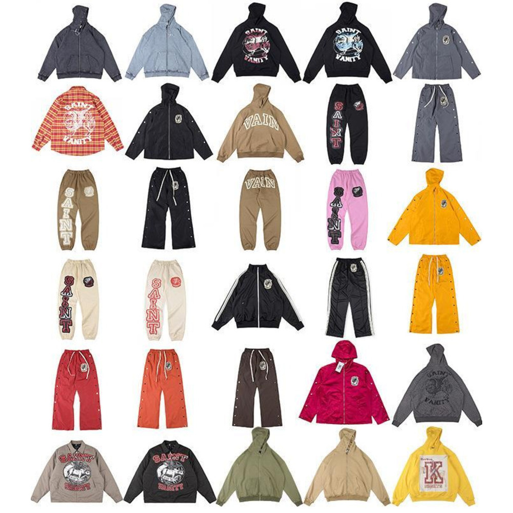Designer Men's hoodies Pants SAINT VANITY Letter Print Pullover Hip Hop Y2K Vintage Washed Sweater Casual Windbreaker Jackets SAINT VANITY Jogger sports suits c3