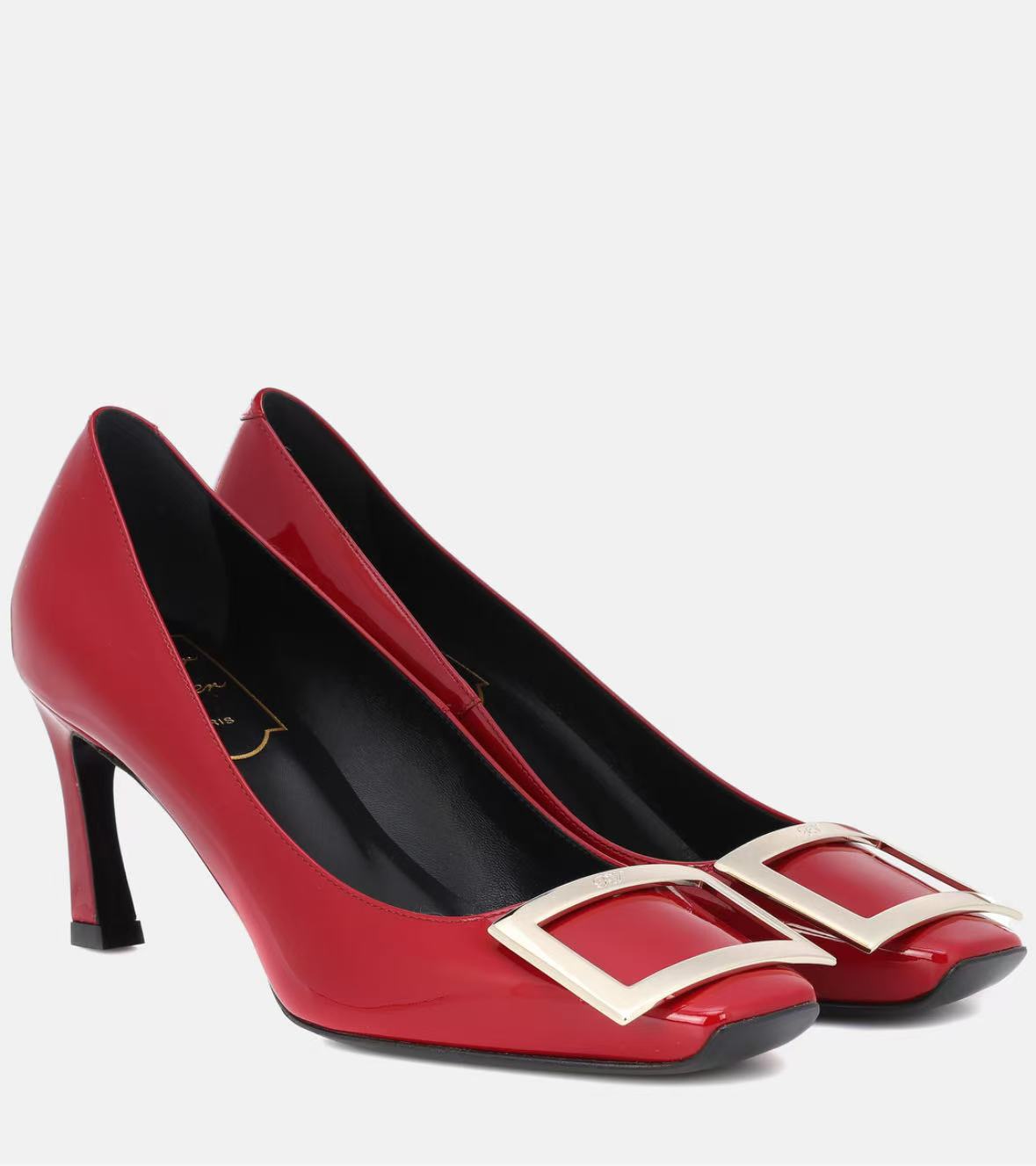 New Arrival Square Buckle Square-Toe Pumps - Genuine Leather Mid Heel Office Shoes for Women (Slate Grey/Classic Red/Jet Black, 4cm and 7cm)