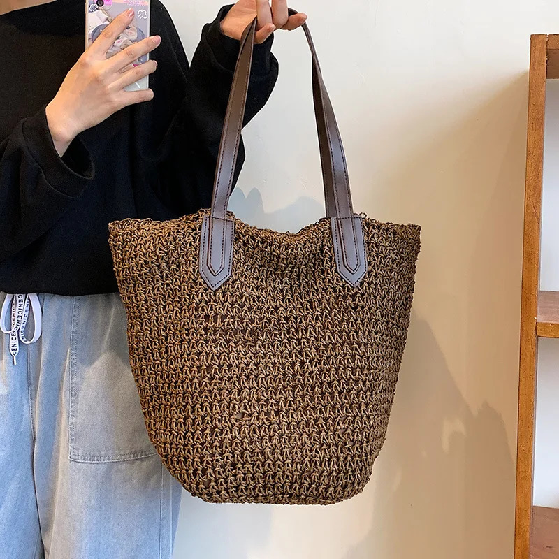 Summer Beach Bags For Women Handmade Rattan Woven Shoulder Bags Large Capacity Straw Bag Bohemian Casual Travel Handbag 250704