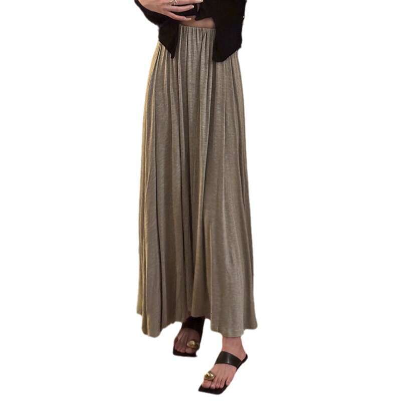 Black High-Waisted For Women Summer New Style Petite Slimming Draped A-Line Flared Midi Skirt B5