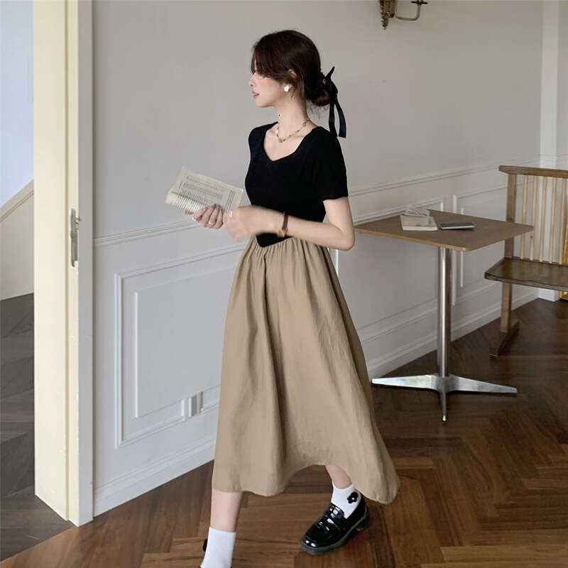 First Love For Women Summer New Unique Niche High-End Design Patchwork Waist-Slimming Dress B5