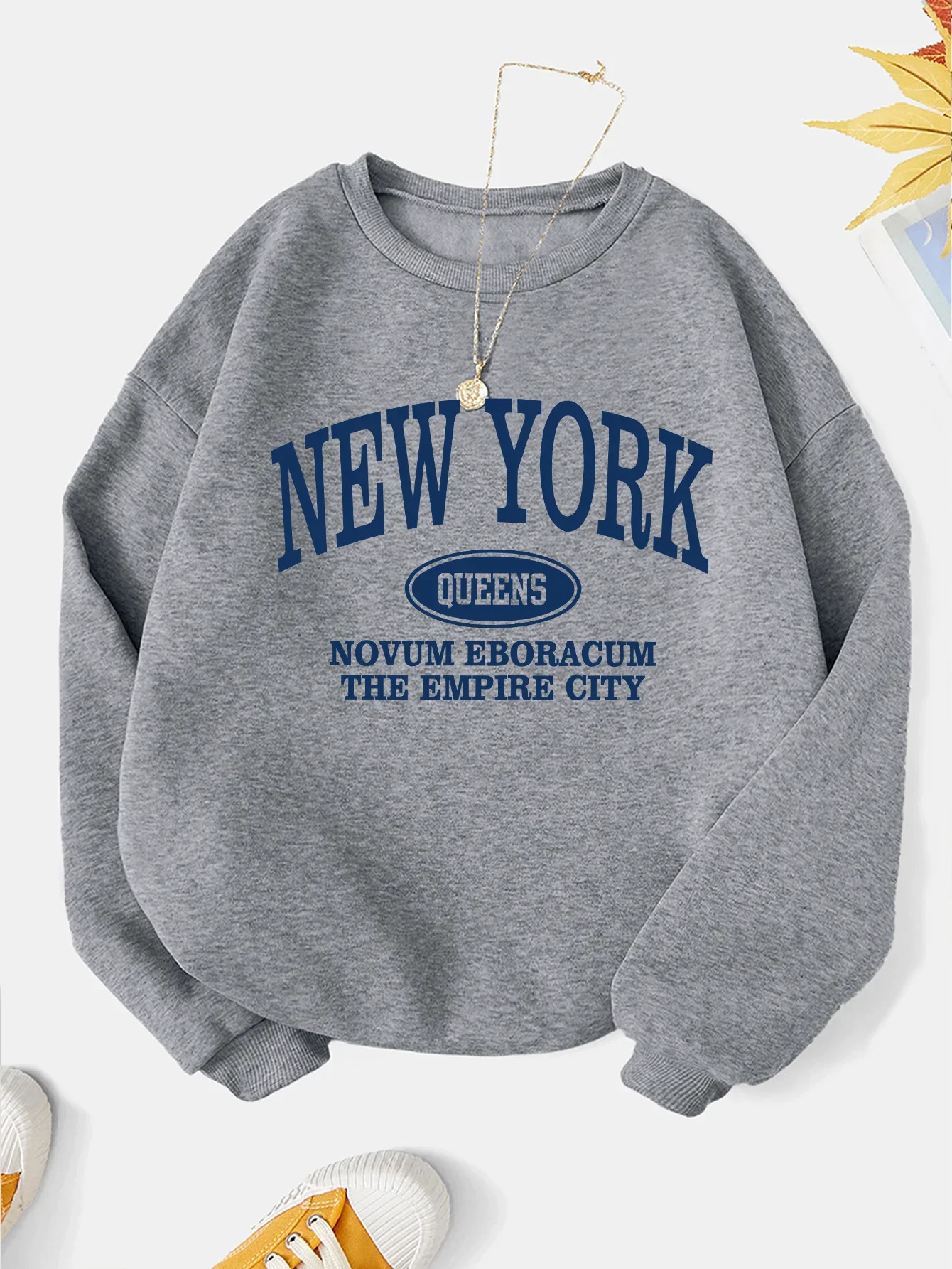 York Fashion Letter Print Sweatshirt Crew Neck Hooded Casual for Winter and Fall Women Clothing 250707